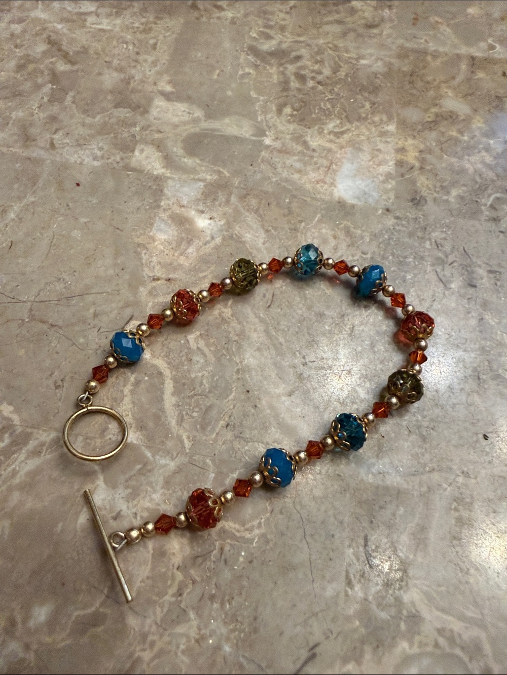 Vintage genuine, Austrian crystal and gold tone, toggle bracelet